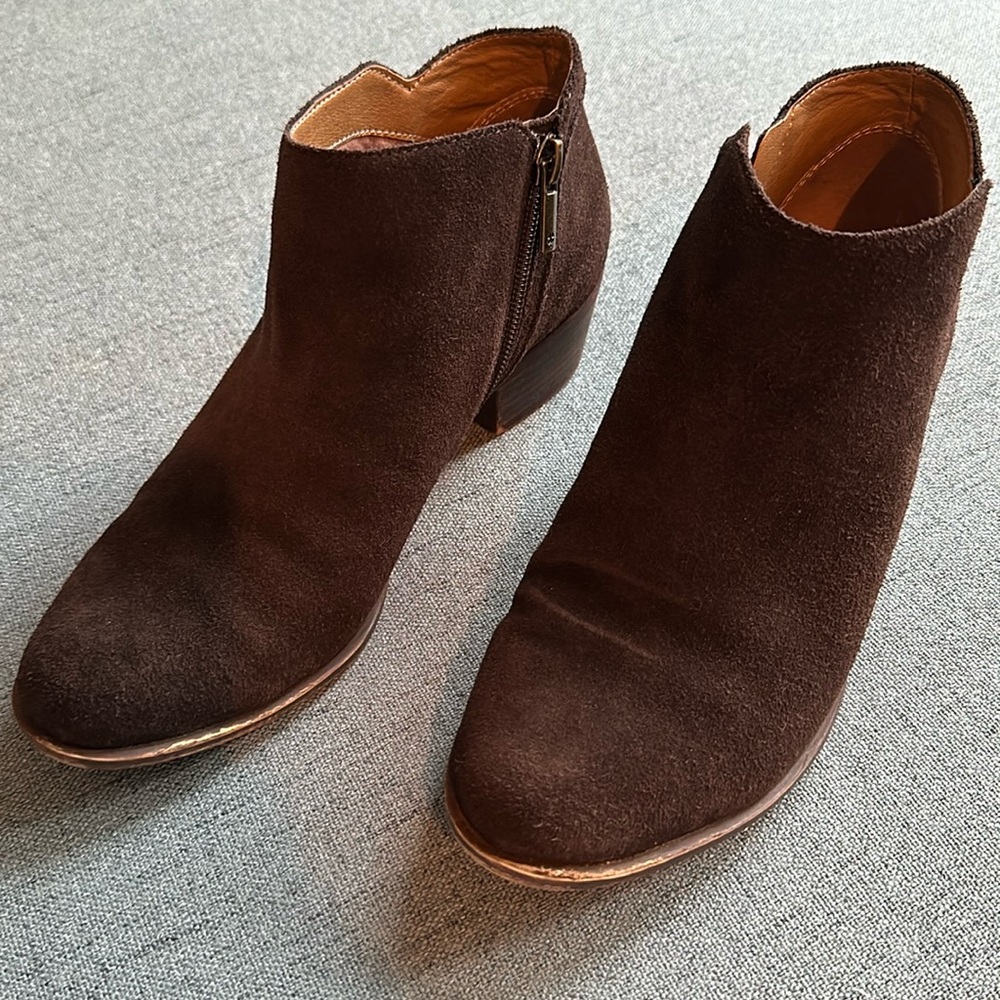 Lucky Brand Brown Suede Leather Ankle Booties Women’s Size 7.5